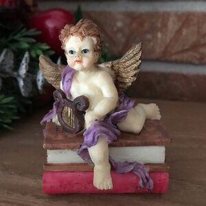 Rare Vintage Cherub Playing Harp Trinket Box